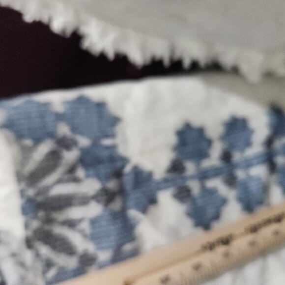 J Jill Poncho Top One Size Floral Embroidered Tassel Tie Neckline White Blue - Picture 6 of 12